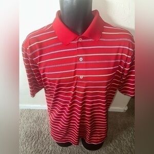 Men’s used Fairway & Greene tech red polo shirt striped size L large